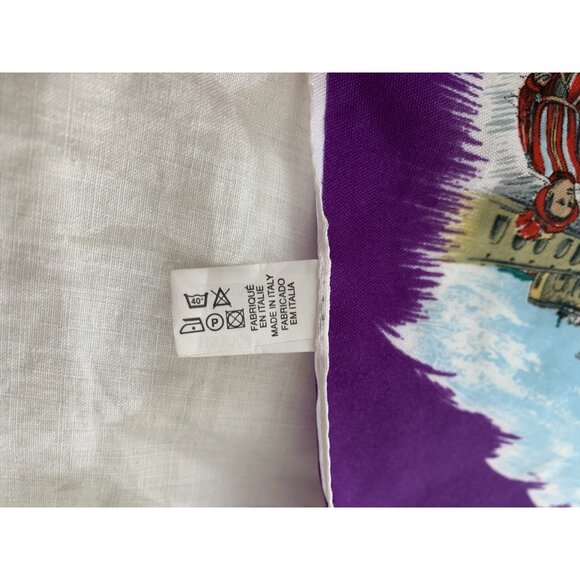 Vtg ITALY Bold Purple SOUVENIR SCARF Pisa Firenze FLORENCE Leaning Tower 29 x 30 - Picture 9 of 12